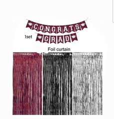 Graduation Party Decorations , Congrats Grad Banner & Fringe Foil Curtain Maroon