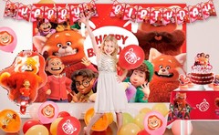 Turning Red Birthday Decoration,Cute Red Panda Party Supplies Tableware Cups Set