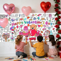 Valentines Coloring Tablecloth/Poster, Valentines Day Gifts for Kids Classroom,