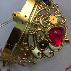 2 Tiaras: VTG Silver Metal Rhinestone Glittered & Gold Plastic MOP Ruby sapphire