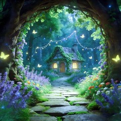 Magical Forest Backdrop Firefly Cottage Garden Background Photo Banner Party