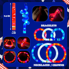 4th of July Red White Blue Glow Sticks 12 PCS,Fourth of July Party Favors Light