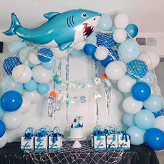 22 Pcs Shark Party Decorations Set 37 Inch Inflatable Blue Shark Balloons with F