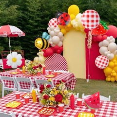 8pcs Picnic Balloons Gingham Balloons Picnic Party Decoration BBQ Themed Part…