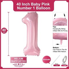 2Pcs Pastel Pink Balloon Set, 40inch Large Foil Light Pink Number 1 Balloon a…