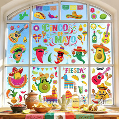 72 PCS Cinco De Mayo Decorations, 9 Sheets Cinco De Mayo Window Clings, Double-S