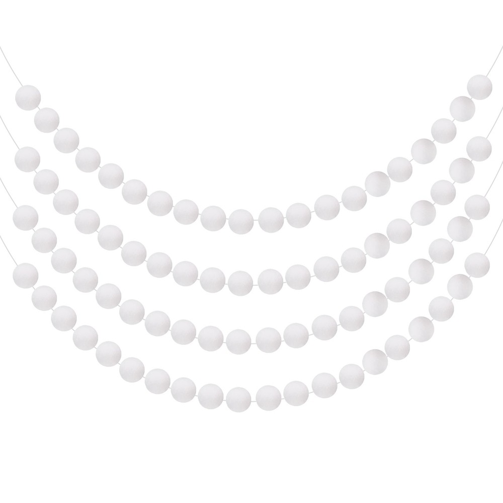 4pcs Pom Pom Garland 6.6 ft 20 Balls for Crafts Decor(White)