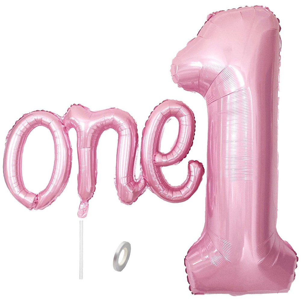 2Pcs Pastel Pink Balloon Set, 40inch Large Foil Light Pink Number 1 Balloon a…