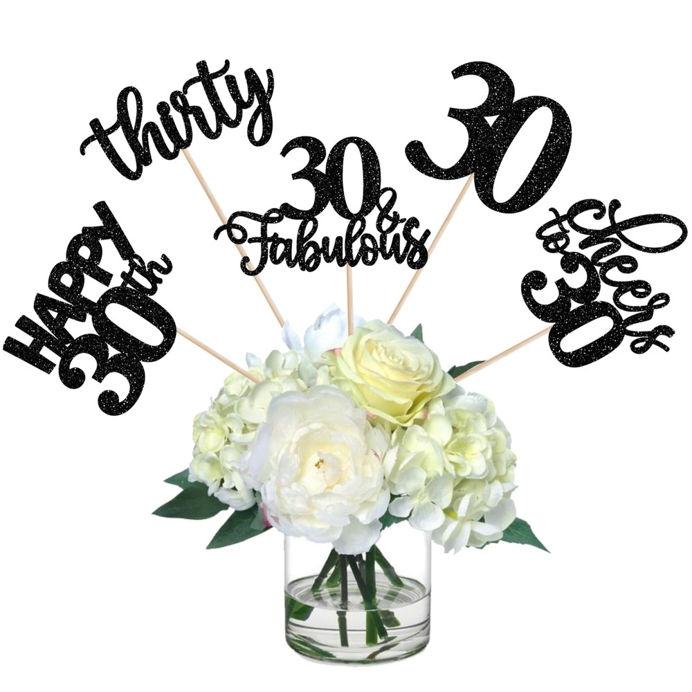 15-Pack Black 30th Birthday Centerpiece Sticks Cheers to 30 Years Table Toppers