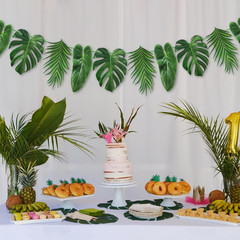 Pre-Strung Tropical Palm Leaf Garland Banner – 12Pcs Double-Sided Printing 9.8 F