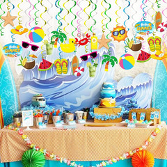 Summer Pool Beach Hanging Swirls Banner Decor 30 Pack Foil Ceiling Hanging Swirl