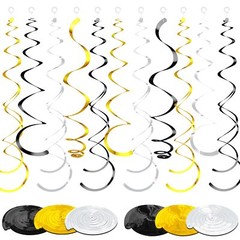 Hanging Swirl Party Decorations 36 Pcs Black Gold Silver Ceiling Streamers