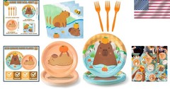 Charming Capybara-Themed Tableware Set for 24 Guests – Perfect for Kids’ Parties