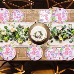 211 Pcs Dinosaur 2Nd Birthday Party Supplies, Girl Dino Two Rex Birthday Decorat