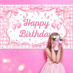 Pink Bow Coquette Birthday Decorations Happy Birthday Backdrop Bow Girls Bachelo
