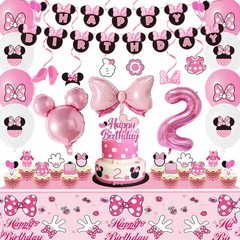 Minnie Mouse 2nd Birthday Party Decorations Cake Topper Balloons Tablecloth Set