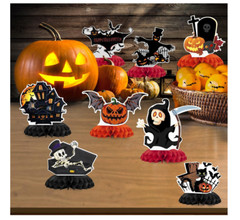 Halloween Honeycomb Centerpiece Party Decoration, 8 Pieces Halloween Bat Pumpkin