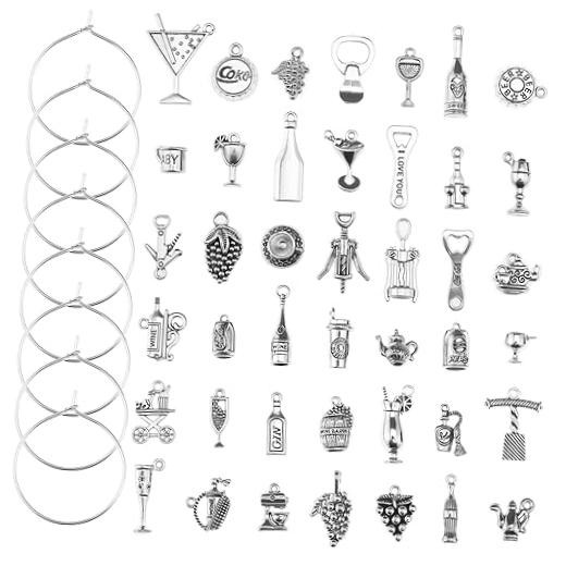 42PCS Wine Glass Pendant Charms with Ring Themed Wine Glass Charms for