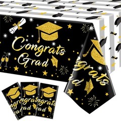 Graduation Tablecloth Party Decorations 2026, 3 Pack Thick Black and Gold 54″x10