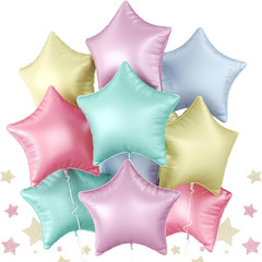 Pastel Star Foil Balloons, 10PCS Macaron Foil Stars Shape Balloon, 18 Inch Multi