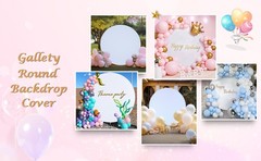 Gallety 7.2FT White Round Backdrop Cover with Size Adjuster & 4 Metal Clips,