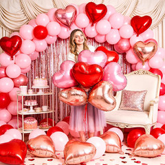 12 Pcs Rose Gold and Foil Balloons for Valentines Day Decorations,18 Inch Roman