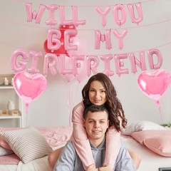 16 Inches Pink ‘WILL YOU BE MY GIRLFRIEND’ Balloons Banner â€“ Mylar Proposal L