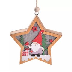 LED Christmas Tree Ornaments Decorative Wooden Santa Claus Charm Pendant Decor