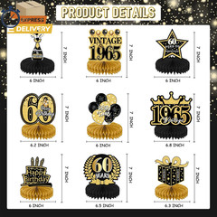 9Pcs 60Th Birthday Party Decorations – 60Th Birthday Decor Men Women Black