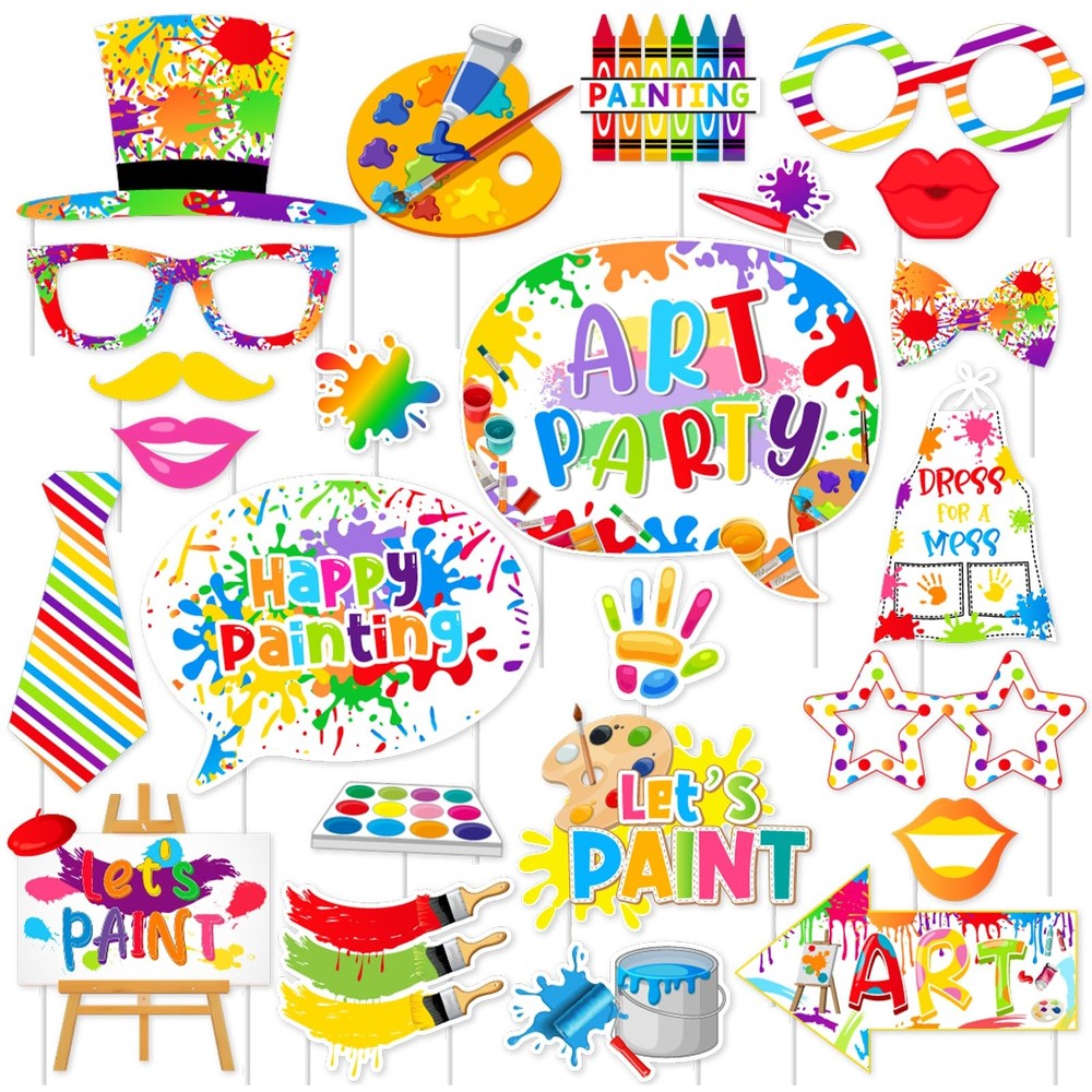 Art Party Photo Booth Props Watercolor Painting Birthday Selfie Decor 24 PCS