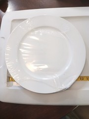 Large set party supply plates metal/tin? glossy white lot sealed