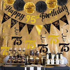 75Th Birthday Decorations Kit for Men Women, Black Gold Happy 75Th Birthday Bann