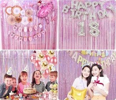 Metallic Foil Fringe Backdrop 2 Pack 3.2×8.3 Ft Pink Party Photo Booth Decor
