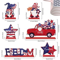 6 Pieces Patriotic Table Decor Memorial Day Table Decorations Wooden Gnome Fr…