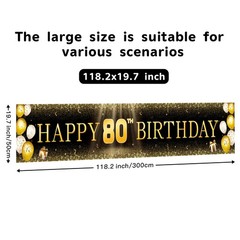 Black & Gold 80th Birthday Banner Decorations – Extra Large Reusable Yard Sig…