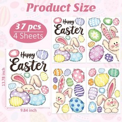 37 PCS Easter Decor, 4 Sheets Window Clings, 9.84 x 13.78 37, Colorful