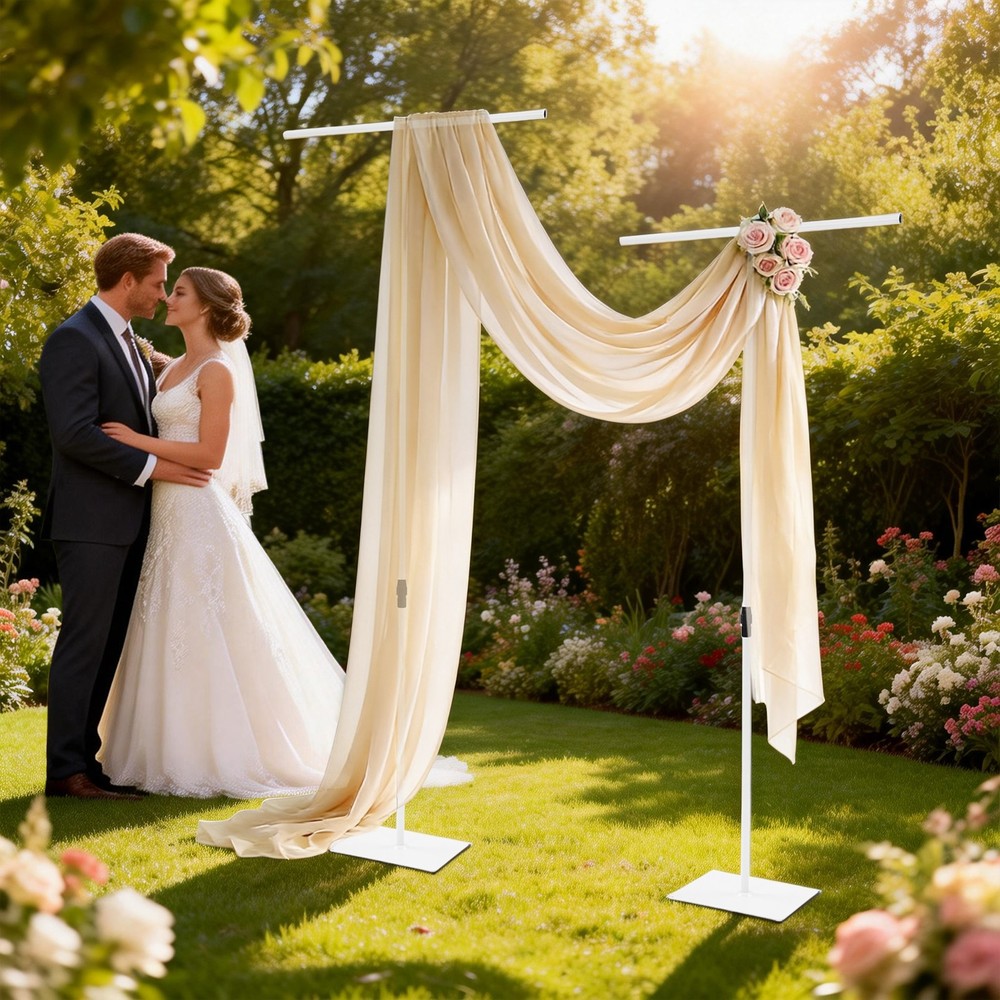 2PCS White Wedding Backdrop Stands,94-247cm Height Adjustable Backdrop Stands