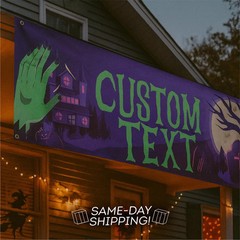 Personalized Halloween Haunted House Banner Custom Vinyl Yard Party Backdrop