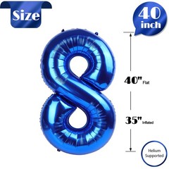 Metallic Blue Number 8 Balloon 40 Inch, 8 Balloon Number, 8th Birthday Decora…