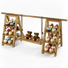 3 Tier Cupcake Stand Set with Swing Solid Wood Detachable Dessert Serving Ladder