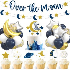 Over the Moon Baby Shower Decorations Space Party Banner Moon Star Cake Cupca…