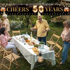 Cheers to 50 Years Yard Sign Banner, Happy 50th Birthday Red, Black, White