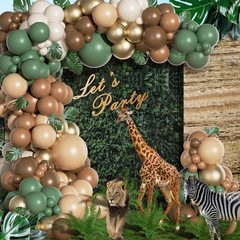 152pcs Sage Green Brown Balloon Garland Kit, Jungle Safari Woodland Balloon A…