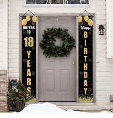 Happy 18th Birthday Celebration Black & Gold Door Sign Banner Cheers to Eighteen