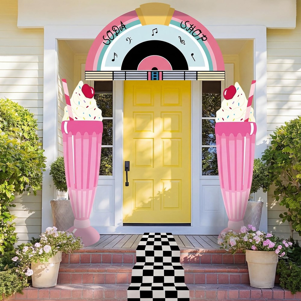 4 Pcs 50s Party Decorations 1950s Record Party Entryway Diner Door Banner Bla…