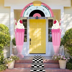 4 Pcs 50s Party Decorations 1950s Record Party Entryway Diner Door Banner Bla…