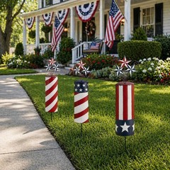 3-PC Patriotic Firecracker Fireworks Metal Yard Stakes July 4th Decor 24″H #025