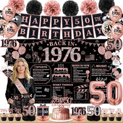 Rose Gold 50Th Birthday Decorations for Women – 63Pcs Happy 50Th Birthday Banner