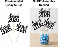 12 Pack Pre-Assembled Double Sided Class of 2026 Graduation Centerpiece Sticks w
