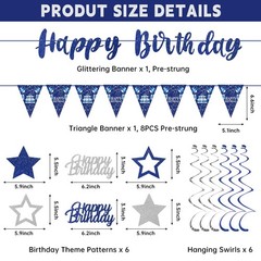 Blue Silver Birthday Decorations for Men Women, Happy
